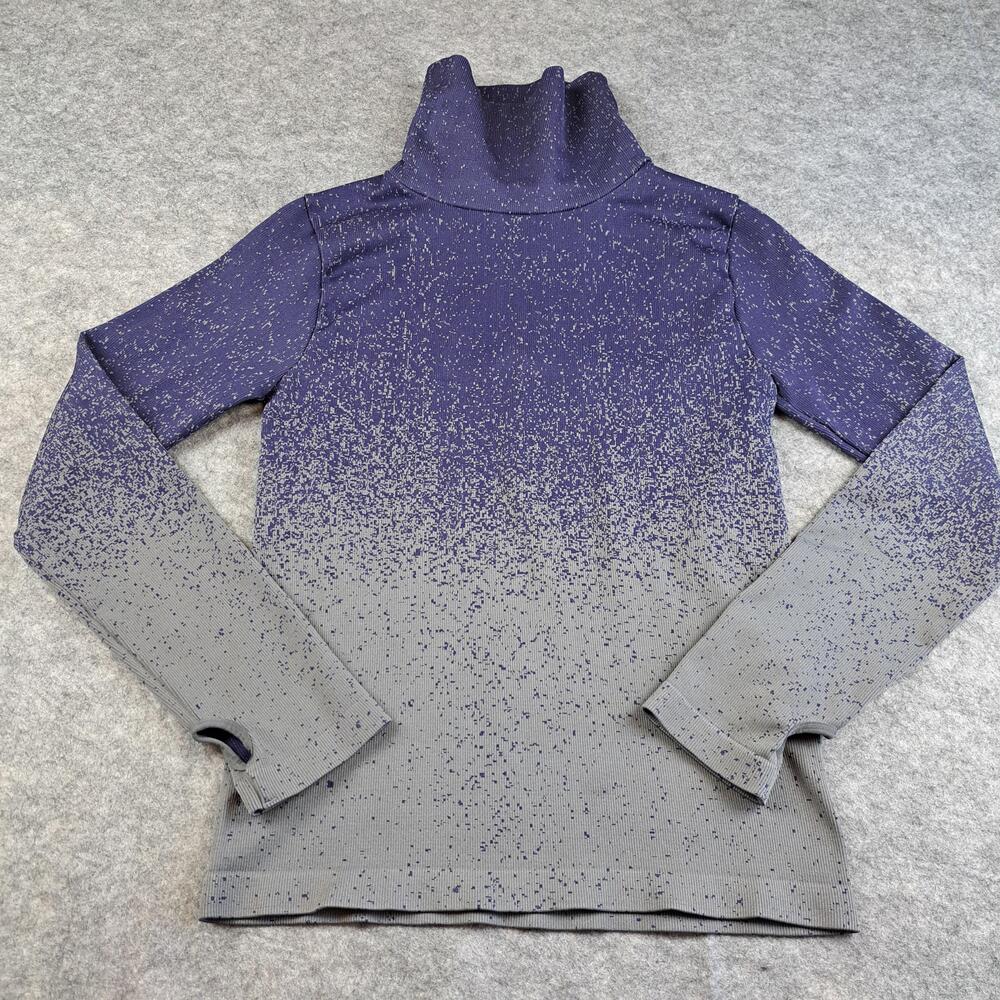 Zella Sweater Womens Medium Blue Gray Funnel Neck Thumbhole Stretch Top Ombre